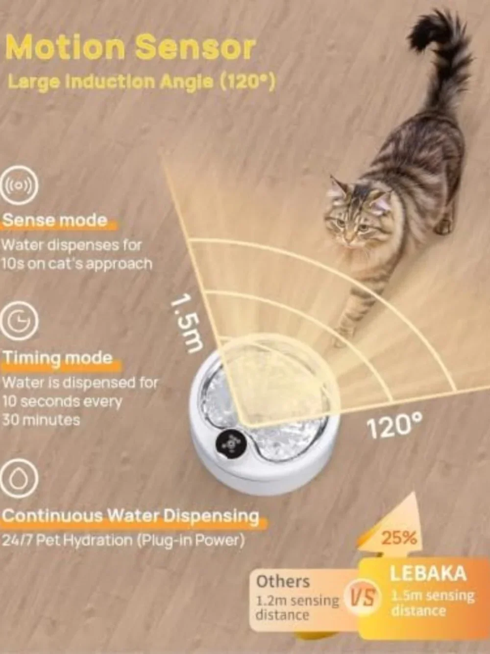 84oz Stainless Steel Wireless Cat Water Fountain with Motion Sensor - Pet